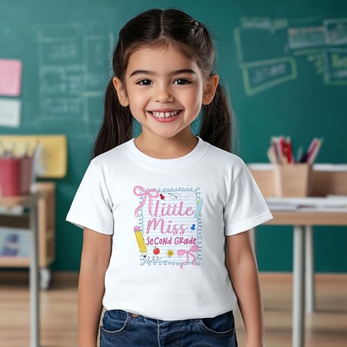 Little Miss Second Grade #2 Kids Shirts, YS-YXL, Girls, Pencil, Bows, Ruler, Great for The First Day of School Or Everyday2