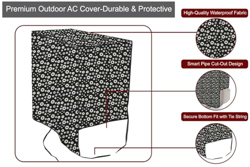 Image of The Furnishing Tree 2 Ton Split AC Cover for Indoor and Outdoor Units Floral Pattern White