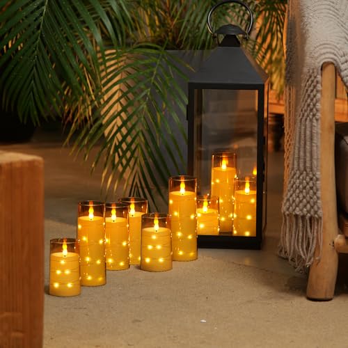 Image of Homemory Flickering Flameless Candles, Gold LED Pillar Candles with Remote