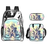 WZYCWB Bedrucktes Rucksack-Set mit Flagge der Seychellen, Lunchtasche und Federmäppchen, perfekt für Arbeit, Geschäftsreisen und Urlaub., Märchenschloss, Einheitsgröße