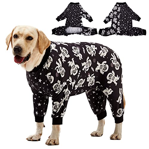 LovinPet Pitbull Breeds Dog Clothes Large Dogs Slim fit Lightweight Pullover Dog PJs Full Coverage Dog Pajamas Outer Space Astronaut Print PitbullLarge Breed PJsLarge
