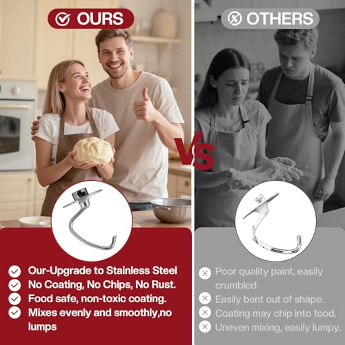 Image of Stainless Steel Dough Hook for Kitchenaid 4.5-5 Qt Tilt-Head Mixers,Dishwasher Safe,Heavy-Duty Replacement K45DH for kitchen aid Dough Hook Attachment