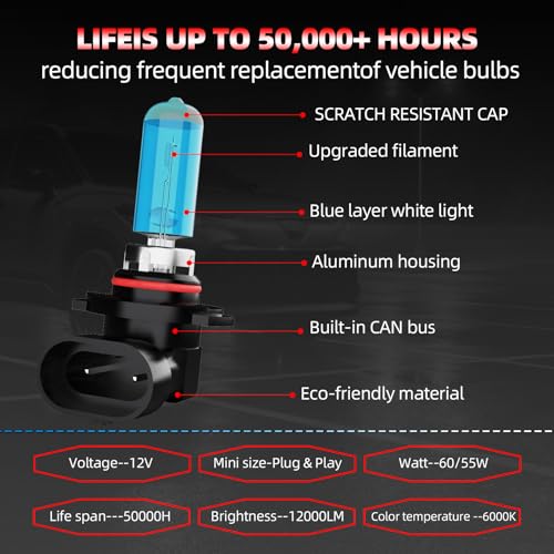 Image of Upgraded Halogen Headlight Bulbs Fit For Kia Sorento 2003-2006,H1 High Beam H7 Low Beam High Performance Headlights,Super Light 6000K White,Plug n Play,4-Pack