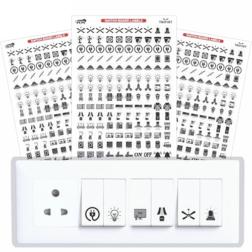 Image of TRIFIRT Switch Board Stickers for Home and Office - 41 Icons 450 Pcs Self Adhesive, Modern Electric White Switch Board Covers, Transparent Stickers for Switches, Lightbulb, Fan, AC, Stickers 1.5 cm