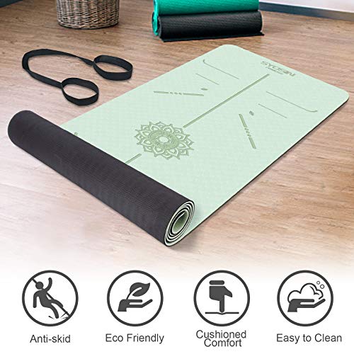 image for SYOSIN Yoga Mat with Carrying Strap, ¼ Inch TPE Non-Slip Thick Yoga m