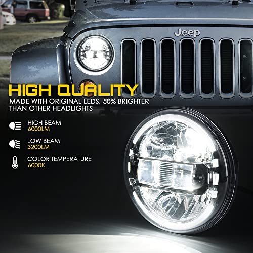 Image of Xprite 7 inch LED Halo Headlights Compatible with 97-18 Jeep Wrangler JK, Black | Aluminum Housing, PC Lens, DOT Approved, High /Low Sealed Beam, IP67 Waterproof, Plug N Play