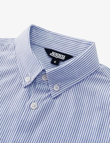 JOGAL Boys Long Sleeve Oxford Dress Shirts Casual Button Down Shirts Striped Tops for 6-14 Years3