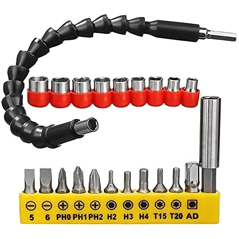 Kigauru 22Pcs Flexible Drill Bit Extension Bendable Bit 1/4 Inch Magnetic Hex Soft Flexible Shaft with Nut Driver Drill and Screwdriver Sets for Computer Chassis Electrical Cabinets Furniture etc Cover