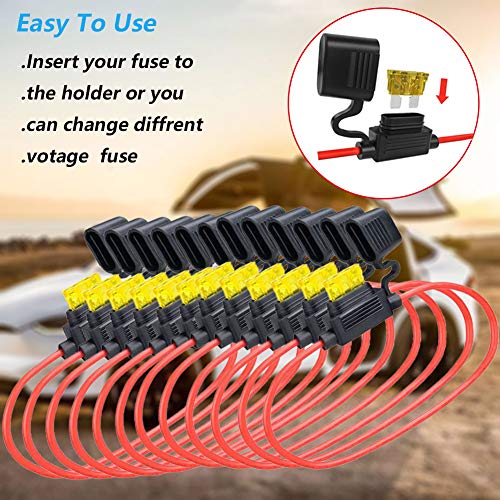 Elefama 14 Gauge Inline Fuse Holder 12V-Dc Atc/Ato 12Pcs Blade Fuse Holders Kit With 60 Pcs Standard Car Fuses 14 Awg Wiring Harness Waterproof Pigtail For Fuses 2A 3A 5A 7.5 A 10A 15A 20A 30A #TOP5