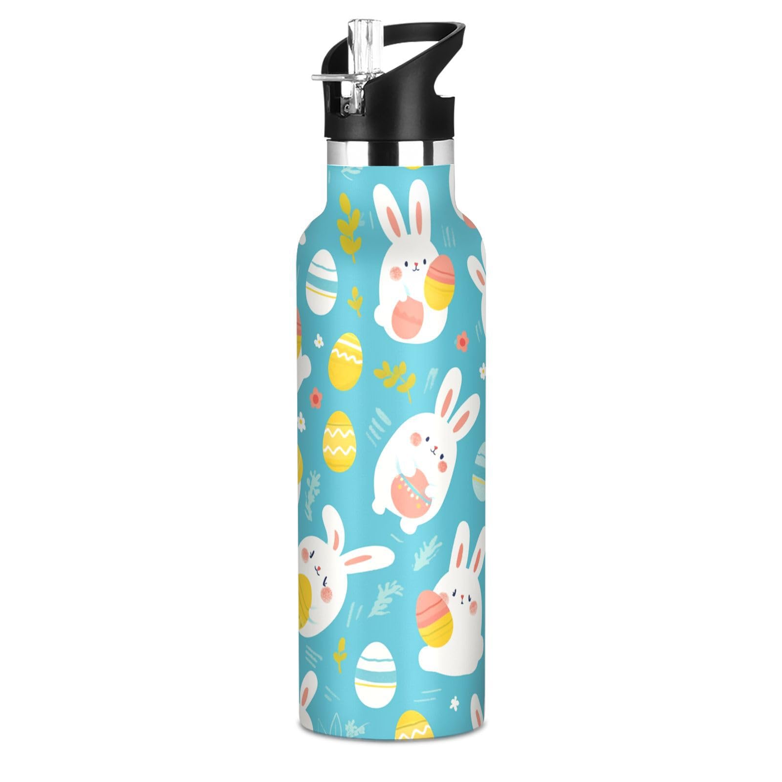 Kaaviyo Boys Pattern Playful Bunnies Festivities Water Bottle Stainless Steel Jug Insulated Vacuum Cup For Girls(600Ml)