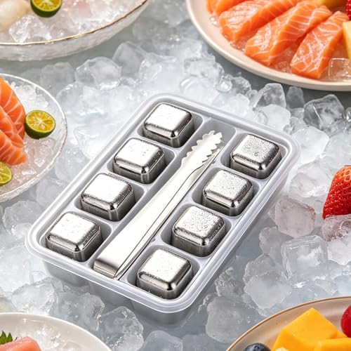 Cubos de hielo de acero inoxidable para enfriar tus bebidas de verano sin aguar el vino o bourbon 4