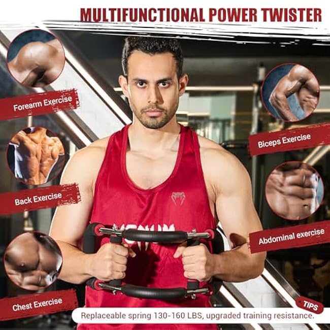 Springs of Twister Arm Trainer, 90-120LBS/130-160LBS Adjustable Resistance Chest Exerciser Springs, Dual Steel Power Twister Spring with Elastic Sleeve for Arm, Back, Chest Workout (Only 2 Springs)