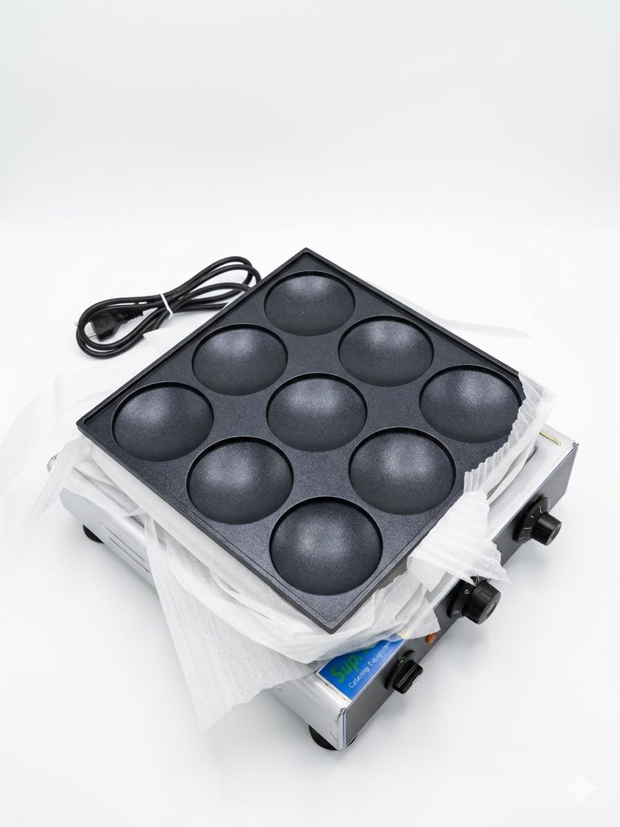 Modern India Kitchenware Pancake Maker Machine Electric Commercial Pancake Maker Nonstick Adjustable Heat 9 Pancakes at Once |Perfect for Breakfast & Desserts Home & Restaurant Use 950W Power-image-30