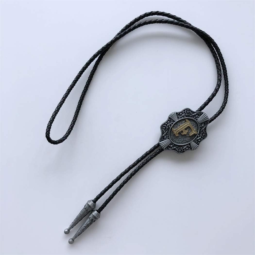 Bolo Tie for Men,Cowboy Necklace,Vintage Initial Letter F Leather Bolo Tie