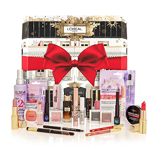 L’Oréal Paris - Calendrier de L’Avent 2022 – 24 Produits de Maquillage, Soins Visage et Produit Cheveux Taille Réelle – Idéal à offrir en Cadeau pour Noël