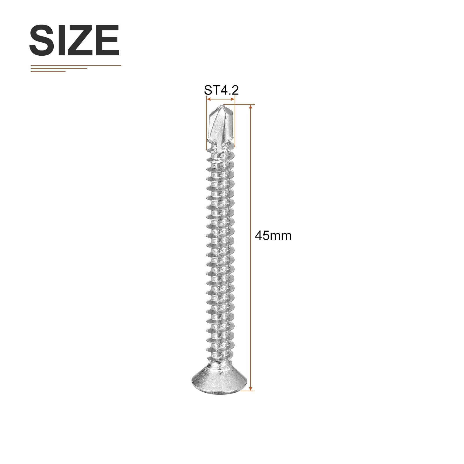 DTGN 50Pcs ST4.2x45mm Self Drilling Screws, 410 Stainless Steel Flat Head Phillips Sheet Metal Screw - Image 2