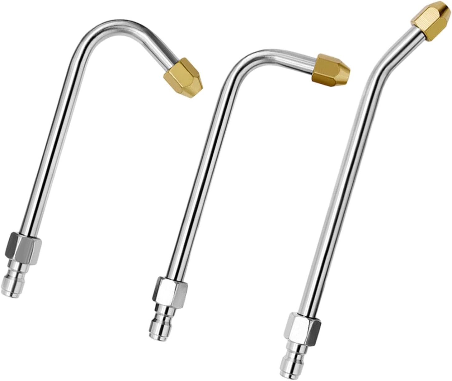 3Pcs Pressure Washer Extension Wand 90° 25° Curved Rod 1/4" Quick Connect Fittings Power Washer Lance for Lawn Roofs Washing Silver