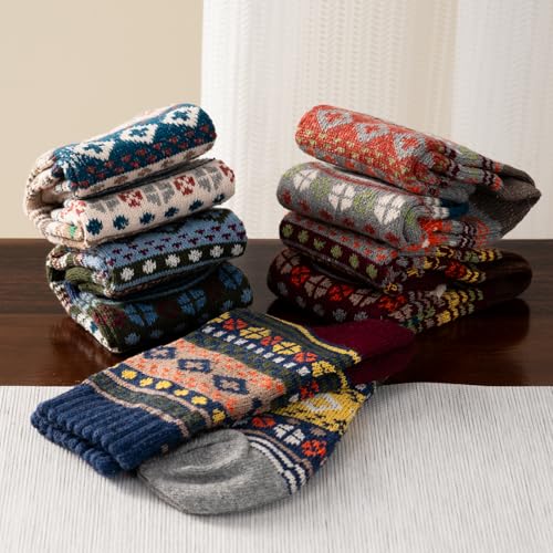 Image of Wool Socks 5 Pairs Thickened Warm Winter Socks Cozy Gifts for Women Christmas Warmth Socks