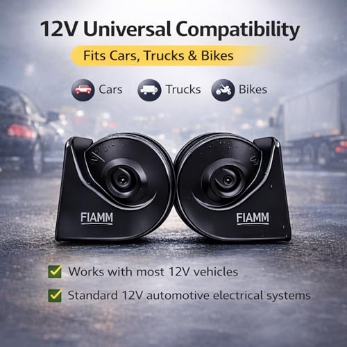 Image of FIAMM Car Horn 12V Loud Sound Dual Tone Snail Horn with Relay, Waterproof Heavy Duty Horn Set for Car, Bike & Truck, High Sound Universal Vehicle Horn (Set of 2)