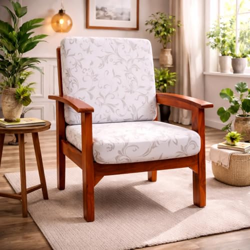 Image of STITCHNEST 'Contour Fit Series' Stretchable Printed Wooden Sofa Cover (Pack of 2) - Elastic Wooden Chair Cover | Wooden Sofa Seat Cover | Size - 20-21 x 20-21 x 3-5 in