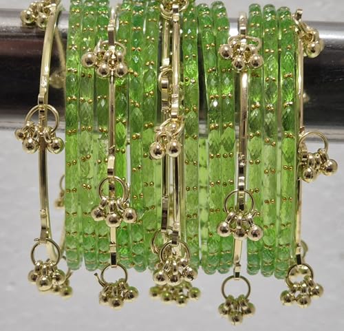 Image of kashmiri ghangharoo glass bangle Set For Women And Girls | Light Weight Bangles | Traditional Transparent Fancy Glass Chudi Set for Wedding, Party (18 Bangles)