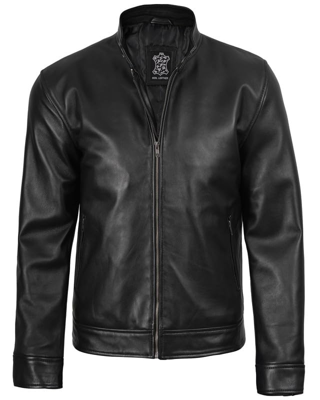 Image of Blingsoul Stylish Black & Brown Cafe Racer Leather Jacket For Men - Real Lambskin Leather Motorcycle Jacket Mens