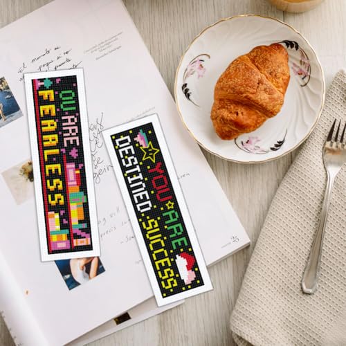 Image of INFUNLY 6Pcs Inspirational Words Cross Stitch Bookmark Kits 8 inchx2.4 inch DIY Encourage Texts Embroidery Bookmark Kits for Beginners with Instruction Motivational Bookmark Making Kit for Students