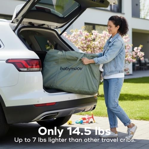 Image of Babymoov Moov & Comfy 3-in-1 Lightweight Travel Crib, Baby Play Yard, and Infant Bassinet, Sage