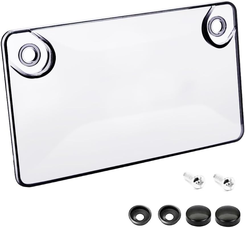Motorcycle License Plate Holder, Unbreakable Motorbike License Plate Protector with Installation Screws & Caps, Motocross Tag Holder, Compatible with ATV Dirt Bike Scooter（Transparency）