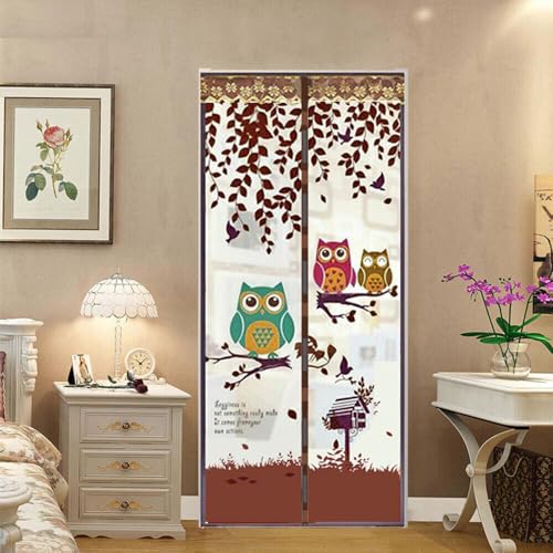 Magnetic Fly Screen Door 90 x 210 cm, Fly Door Screen Mesh with Powerful Magnets, Insect Protection Door Curtain No Gap, Keep Bugs Out Lets Fresh Air in (Owl Coffee)