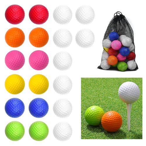 WEFHEF 20PCS Pelotas de Golf, Bolas de Golf de 42mm de Goma, Pelotas de Práctica de Golf de7 Colores, Pelota de Golf para Exteriores con Bolsa de Red para Niños, Adultos y Principiantes