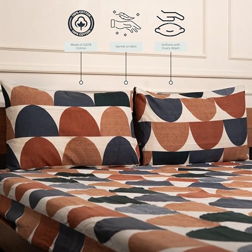 Image of Amazon Brand - Umi Cotton Fitted Bedsheet, Queen Size 78x60 Inches, Elastic Fit Bed Sheet, 10 Inch Deep Pocket, Soft Breathable Bedding, Durable Easy Care, with Pillow Cover-Rustic Geometry