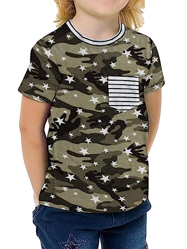 Girls Camo Shirt Kids Camouflage Stars Stripe T Shirt Summer School Tees Short Sleeve Sport Tops with Pocket2