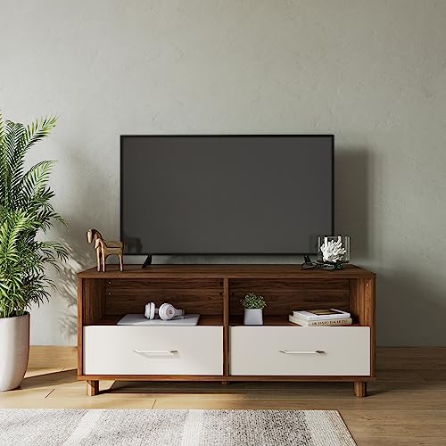 Image of Wakefit TV Unit | 1 Year Warranty | TV Stand Table, TV Unit for Living Room, TV Cabinet, Cabinet Engineered Wood with 2 Drawers & 2 Shelves (Allie, Columbian Walnut & Pumic Grey)