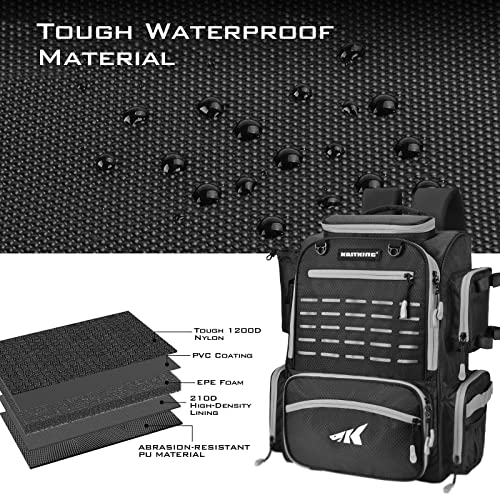 Kastking Bait Boss Fishing Tackle Backpack With Rod Holders, 4 Tackle Boxes, Waterproof Protective Rain Cover, 34L, Black #TOP3