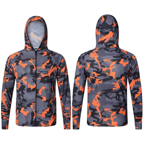 Men's UPF 50+ Light Jacket Sun Protection Hooded SPF UV Jacket Outdoor Hiking Fishing Camo Shirt Long Sleeve Full Zip3