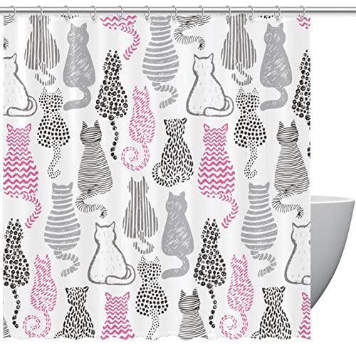 Rideau de douche chat abstrait 183 cm solution anti-eau pour sol sec