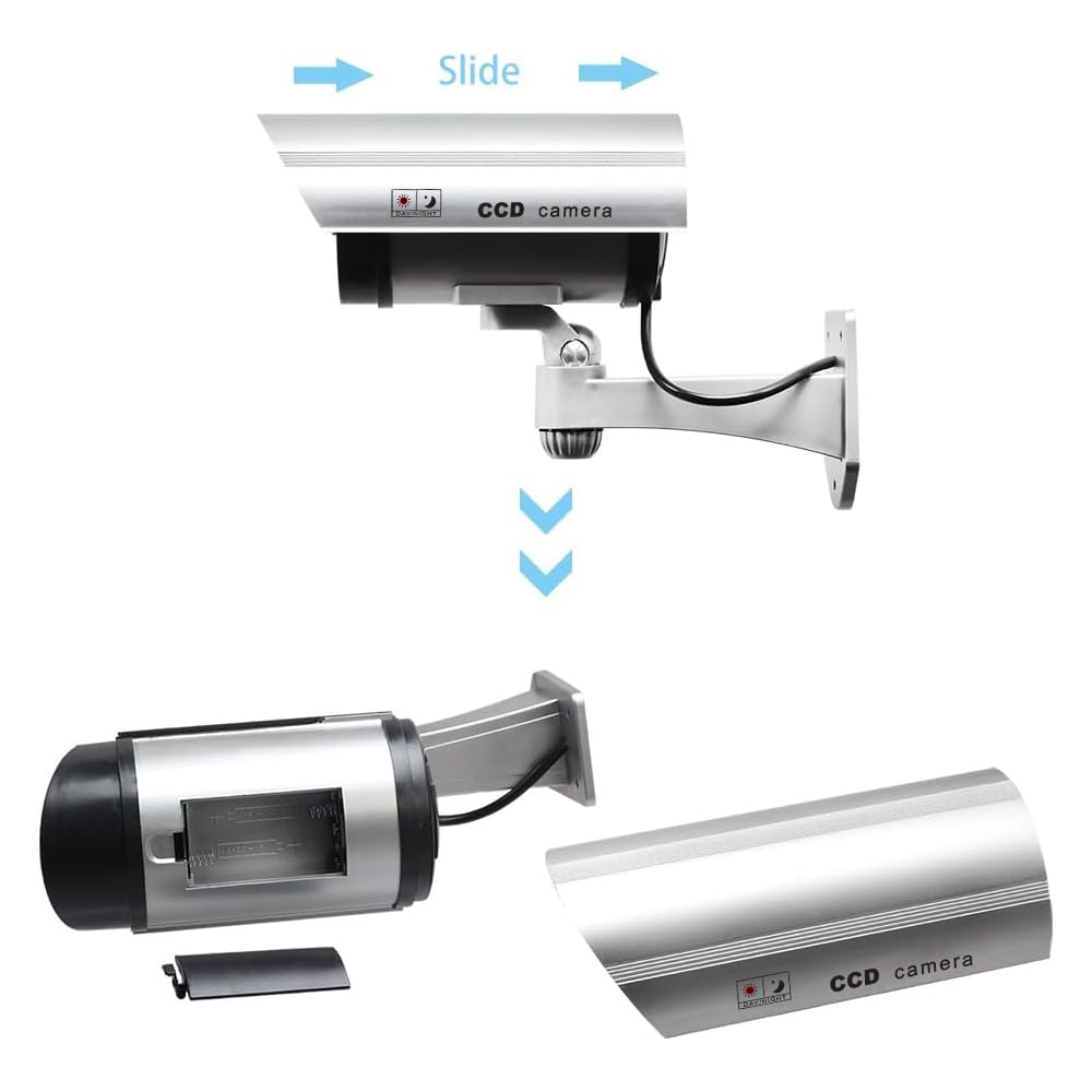 ERWEY Dummy kamera do monitoringu CCTV z migającym światłem LED, 4 sztuki (srebrna)