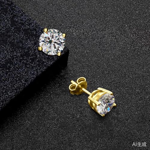 Image of Moissanite Stud Earrings for Men Women, 925 Sterling Silver 18K White Gold Plated, 1CT 6.5mm Round Cut, VVS1 D Color (0.6-2ct)