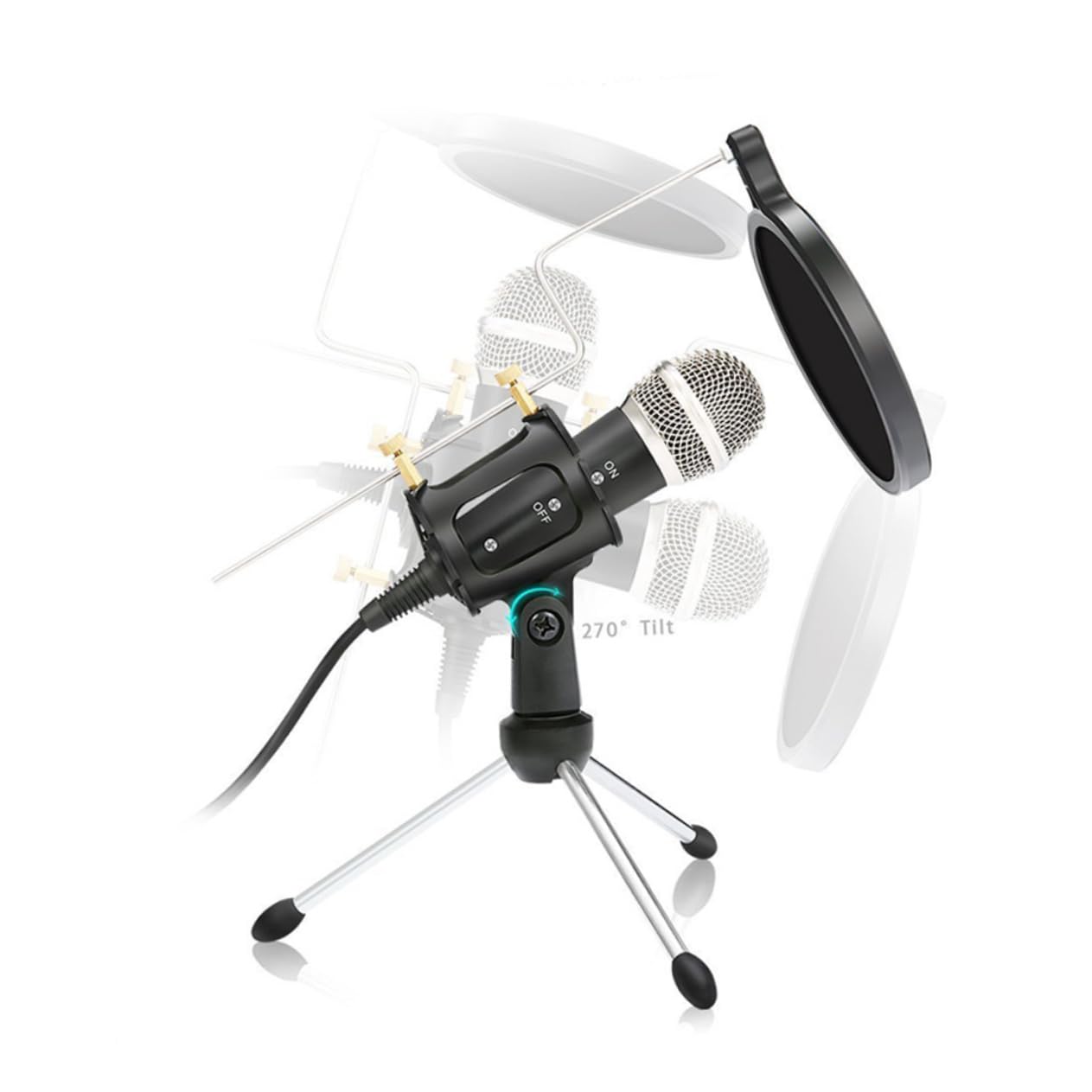 Hemoton Condenser Microphone with Tripod Stand Spray Filter and Audio Cable for Vocal Recording and Streaming Black