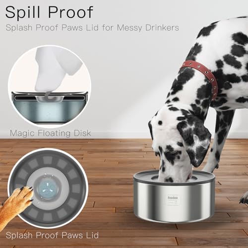 1Gallon No Spill Water Bowl for Dogs, Double-Wall Stainless Steel with Splash-Proof Paws Lid and Floating Disk, Non-Slip Base, Easy to Clean Slow Water Feeder for Large Medium Dogs - Image 5