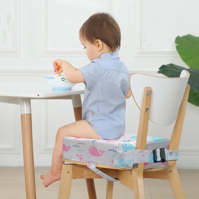 Toddler Booster Seat for Dining Table,4 Inches Washable Double Safer Straps Non-Slip Bottom Booster Seat Dining for Kids, Portable Travel High Density Sponge Detachable Increasing Cushion for Child. thumbnail