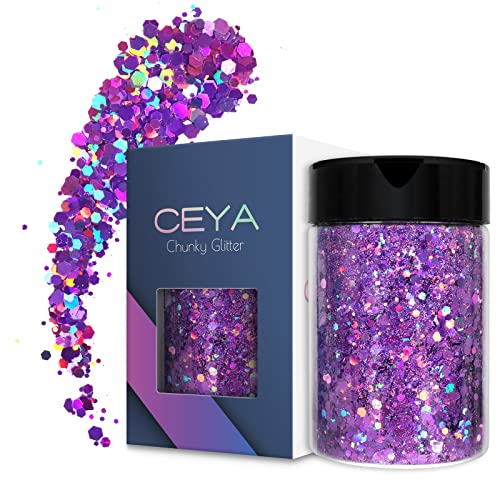 Ceya Holographic Chunky Glitter, 4.2Oz/ 120G Light Purple Craft Glitter Powder Mixed Chunky & Fine Flakes Iridescent Nail Sequins For Nail, Hair, Epoxy Resin, Tumblers, Slime, Painting, Festival Decor #TOP20