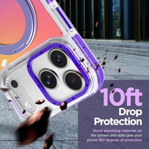 Image of Magnetic for iPhone 17 Pro Case with 360 Stand [Compatible with Magsafe] [Fluorescent Design] [1 Screen Protector] Slim Translucent Matte Case for iPhone 17 Pro 6.3 inch, Purple
