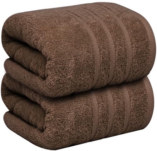 WovenWonder Lot de 2 grands draps de bain 100 % coton égyptien, luxueux, super doux (85 x 165 cm) à séchage rapide - 600 g/m² (marron chocolat)