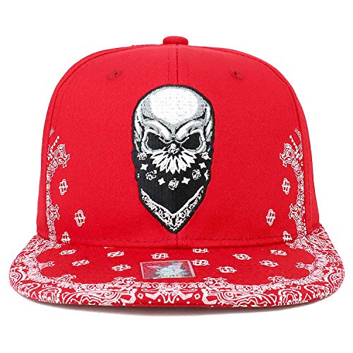 Image of Trendy Apparel Shop Skull Bandana Embroidered Paisley Print Flatbill Cap