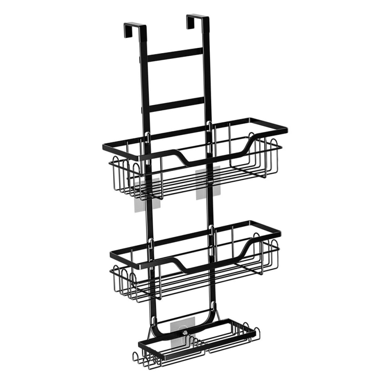 SOLUSTRE Over Door Shower Caddy Black Metal Hanging Organizer with Soap Holder Mesh Basket for Bathroom Kitchen Bedroom