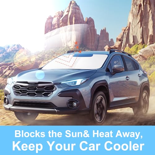 Image of Windshield Sun Shade Custom Fit for 2018-2024 2025 2026 S-ubaru CrossTrek Accessories Foldable Sunshade Sun Blocker Protect Car from Sun Rays & Heat Damage Keep Car Cooler