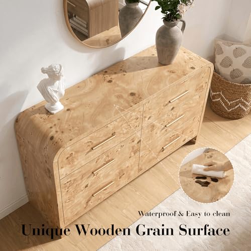 Image of Curved Drawer Dresser for Bedroom with 6 Drawers, 54'' Wide Chest of Drawer