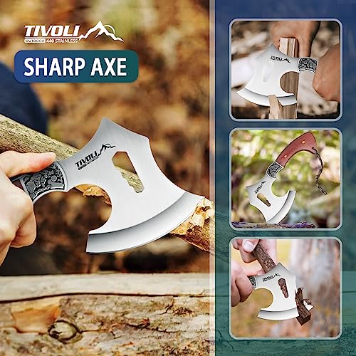 TIVOLI-Hatchet-Axe-with-Nylon-SheathCamping-Hatchet-Viking-Axe-with-Wood-HandlePortable-Survival-Axe-with-Gift-Box-Small-Hatchet-for-Camping-Outdoor-Survival-Hunting-Gardening